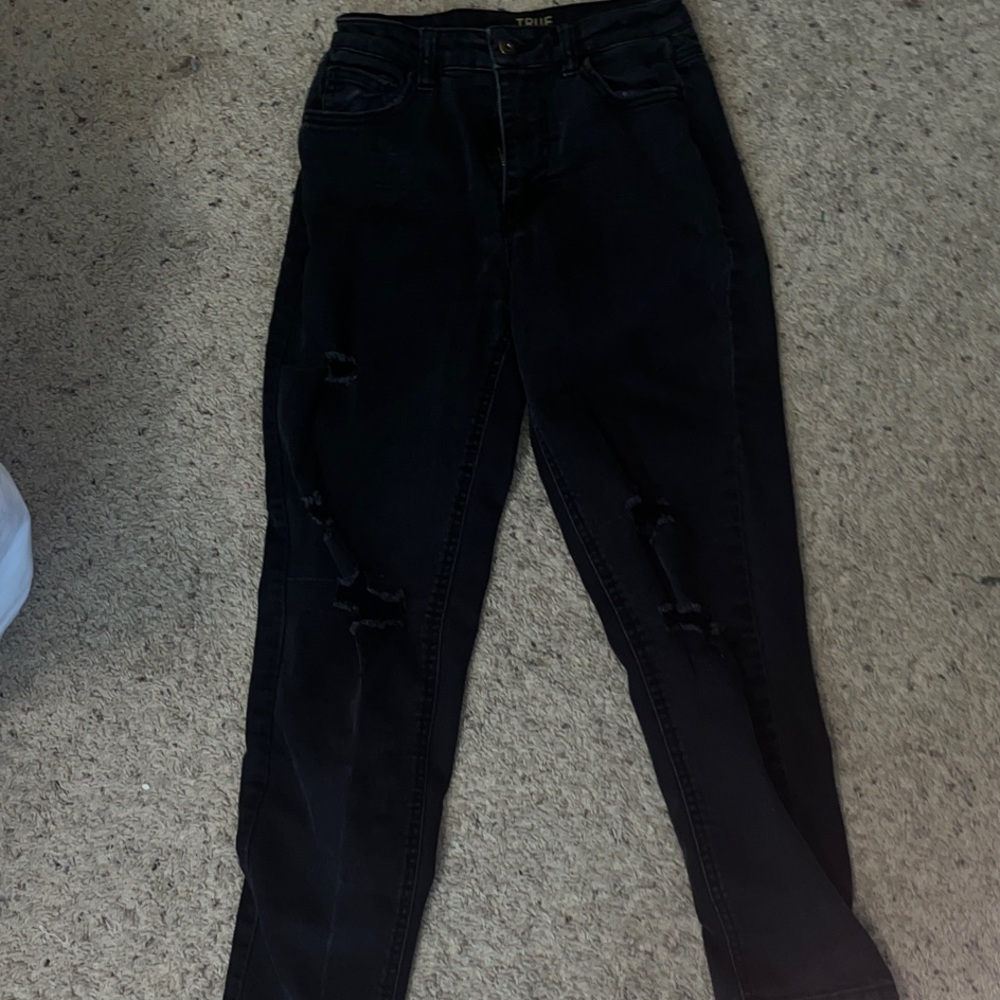 True Craft Black Distressed Straight Leg Jeans